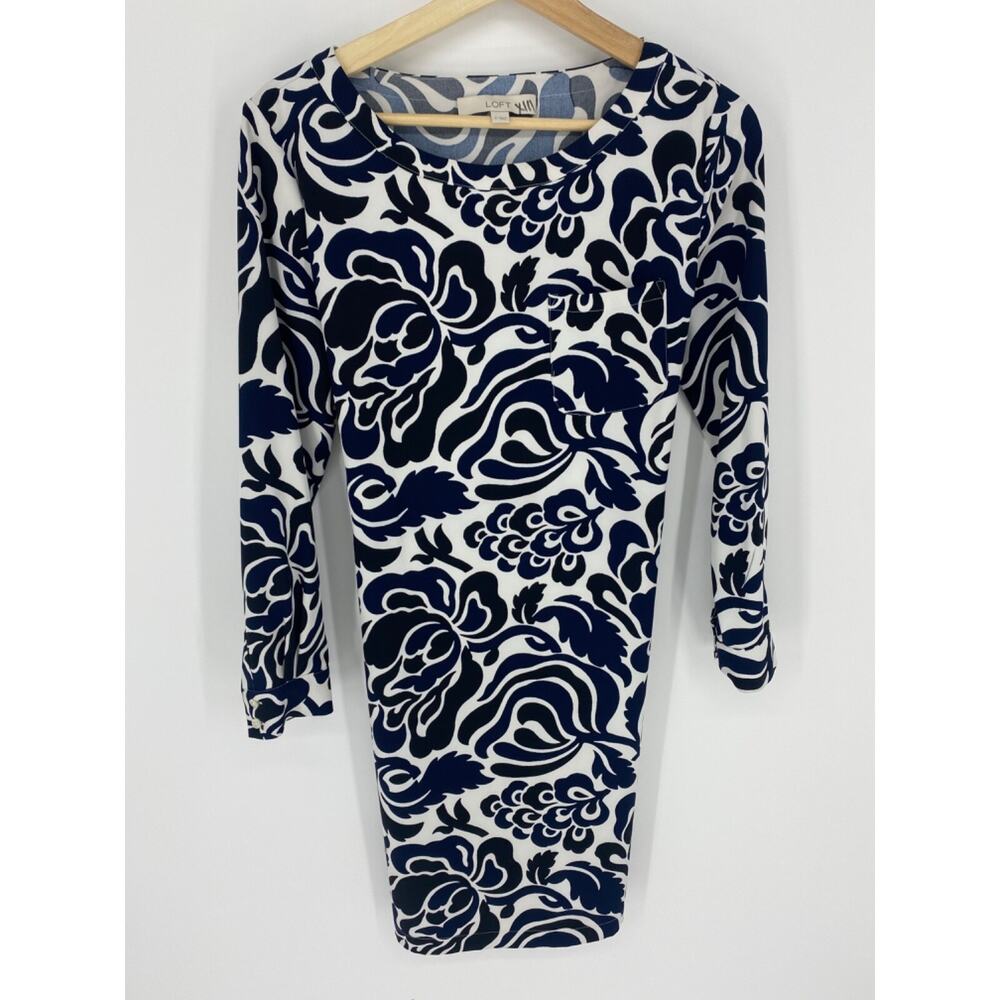 Ann Taylor LOFT Dress Women Sz Small Sheath Long Sleeve Ties Back 35" Long 2640